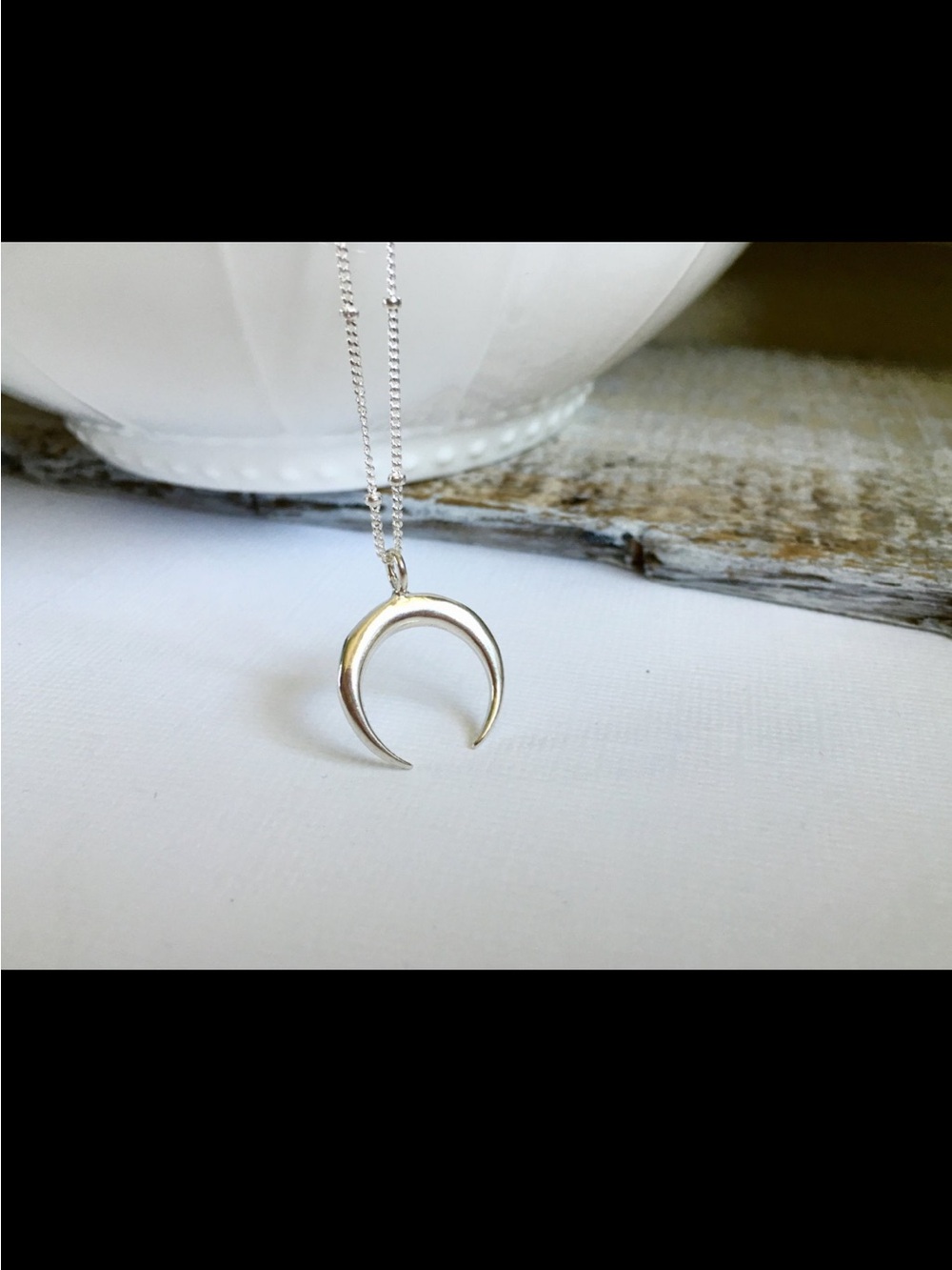 Sterling Silver Crescent Moon Pendant Necklace - Silver